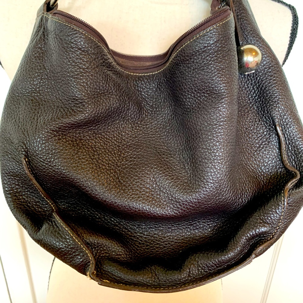 EUC Furla Deep Chocolate Brown Pebbled Leather Hobo Bag